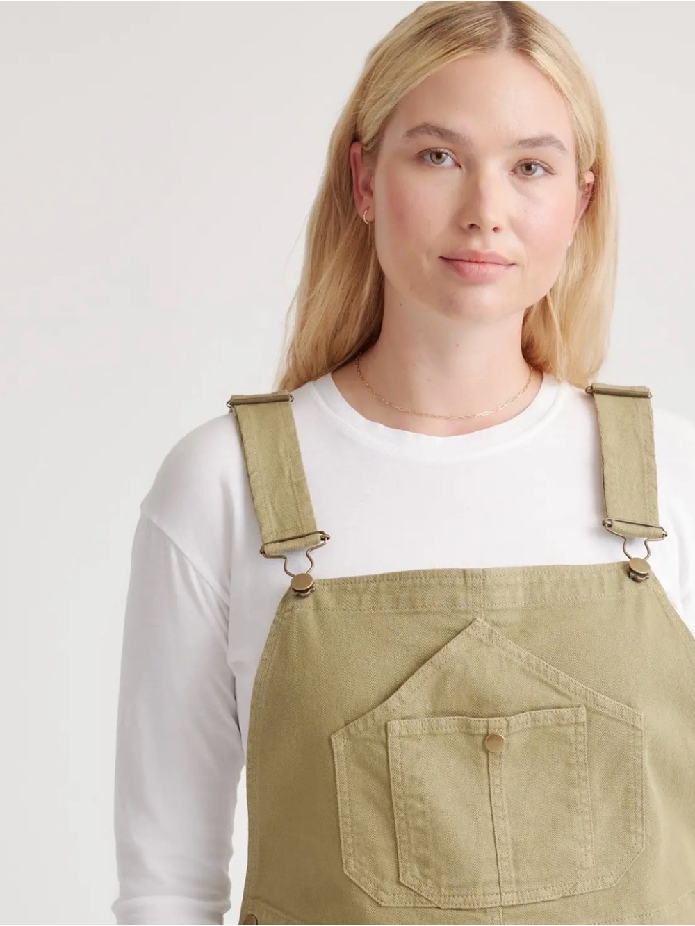 Quince Organic Stretch Cotton Twill Relaxed Overalls in Olive - Picture 3 of 16